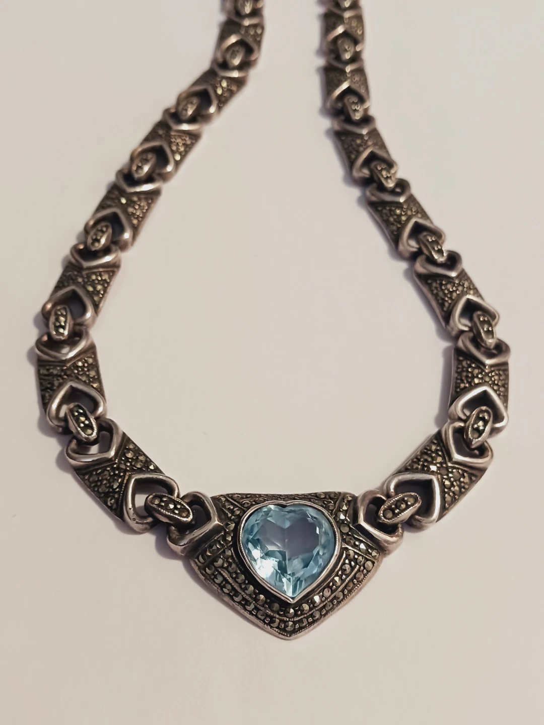 Vintage Artisan Sterling Silver Marcasite Blue Topaz Necklace - photo 4