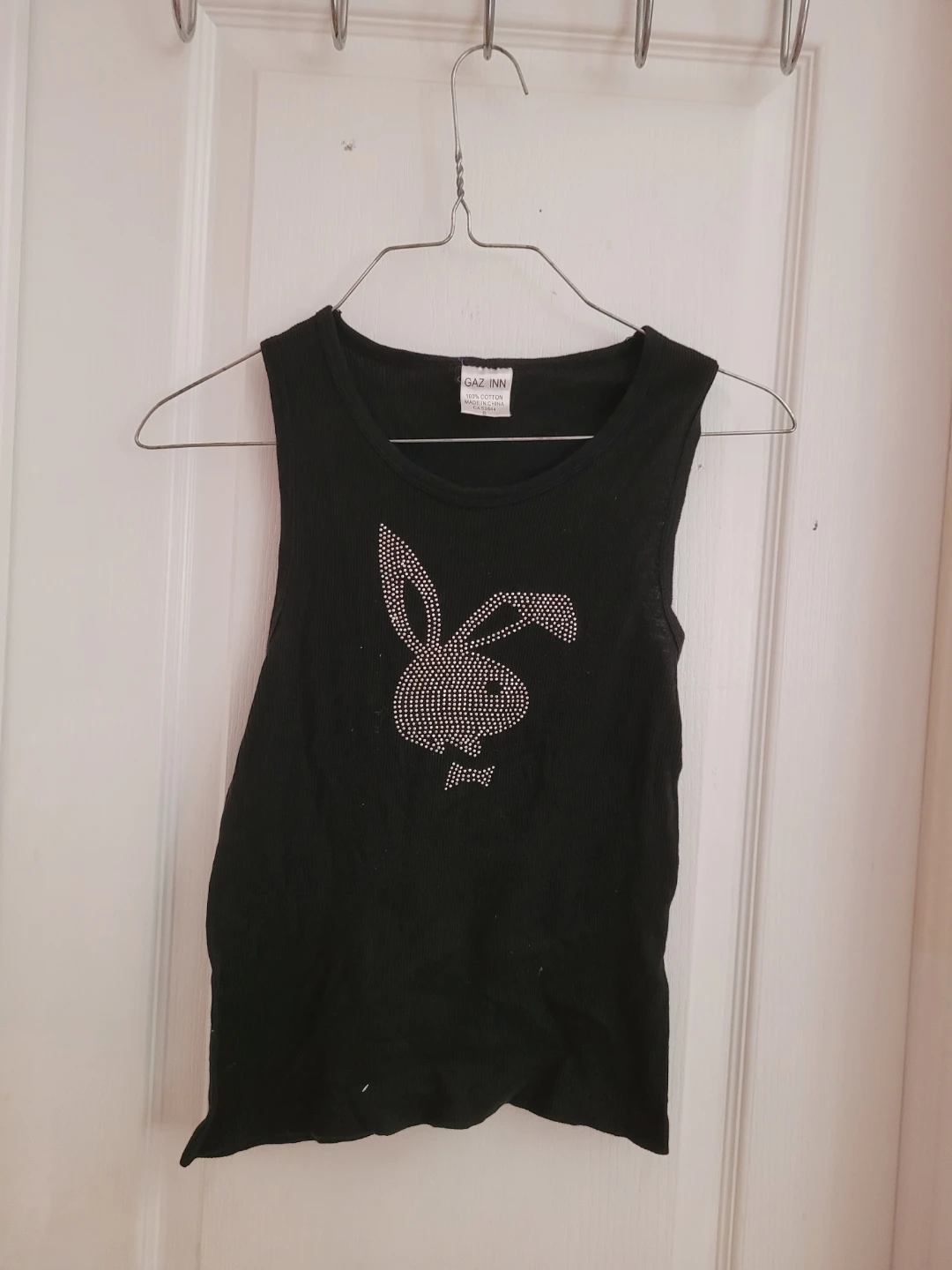 Black Rhinestone Playboy Bunny Tank Top Size M