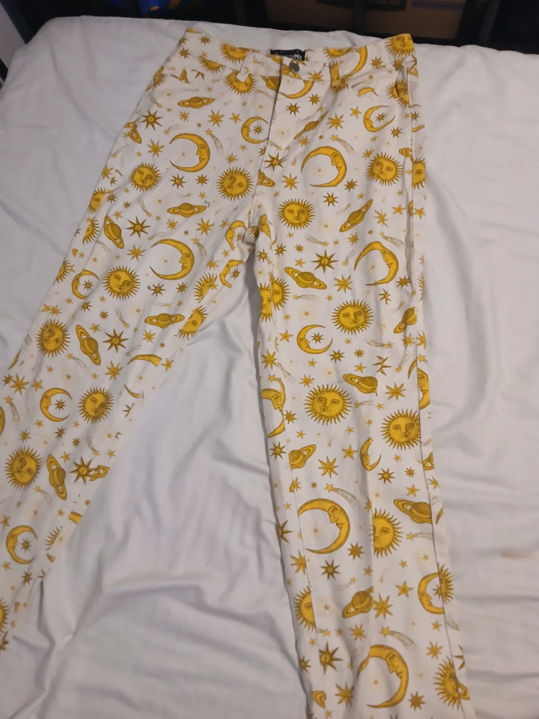 White Celestial Print Pants