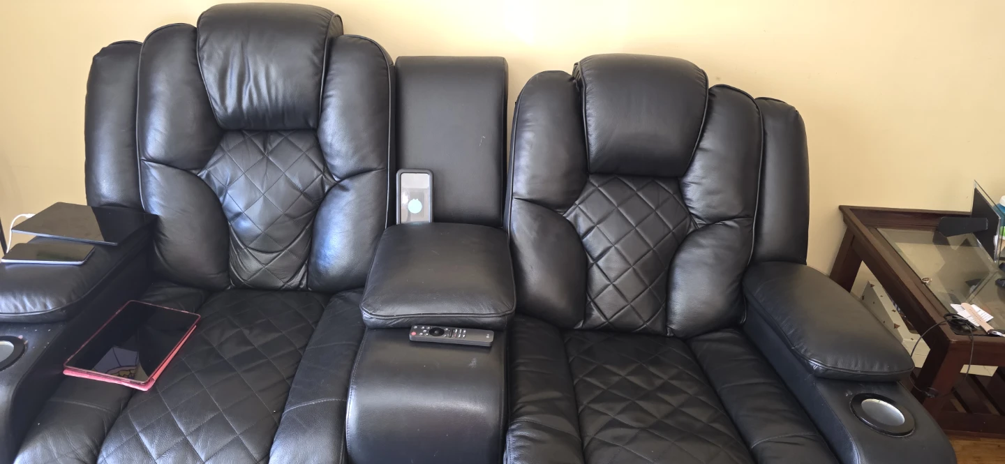 Black Leather Loveseat Recliner - photo 2