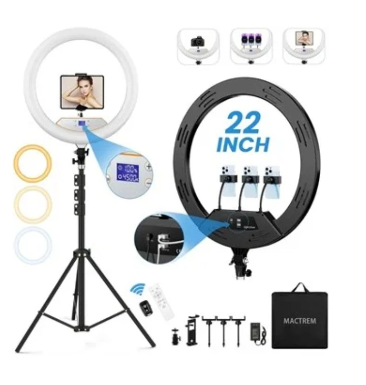 MACTREM 22 Inch LED Ring Light Kit with Tripod