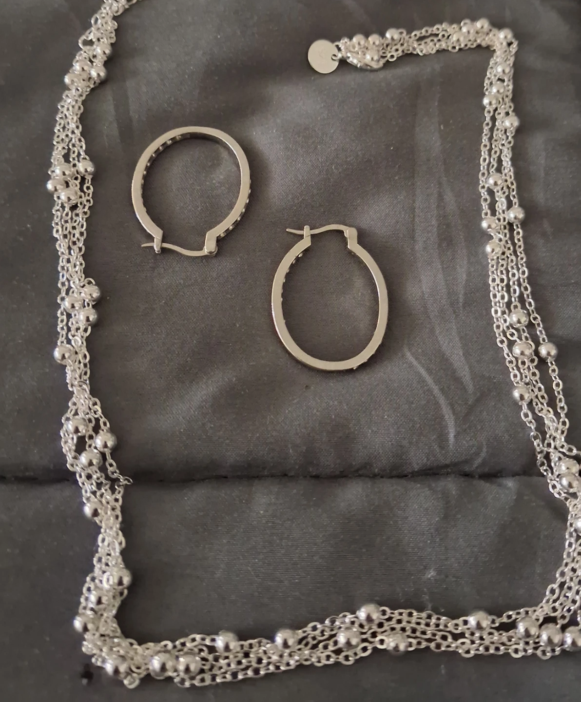 Silver Layered Necklace and Hoop Earrings Set - photo 3