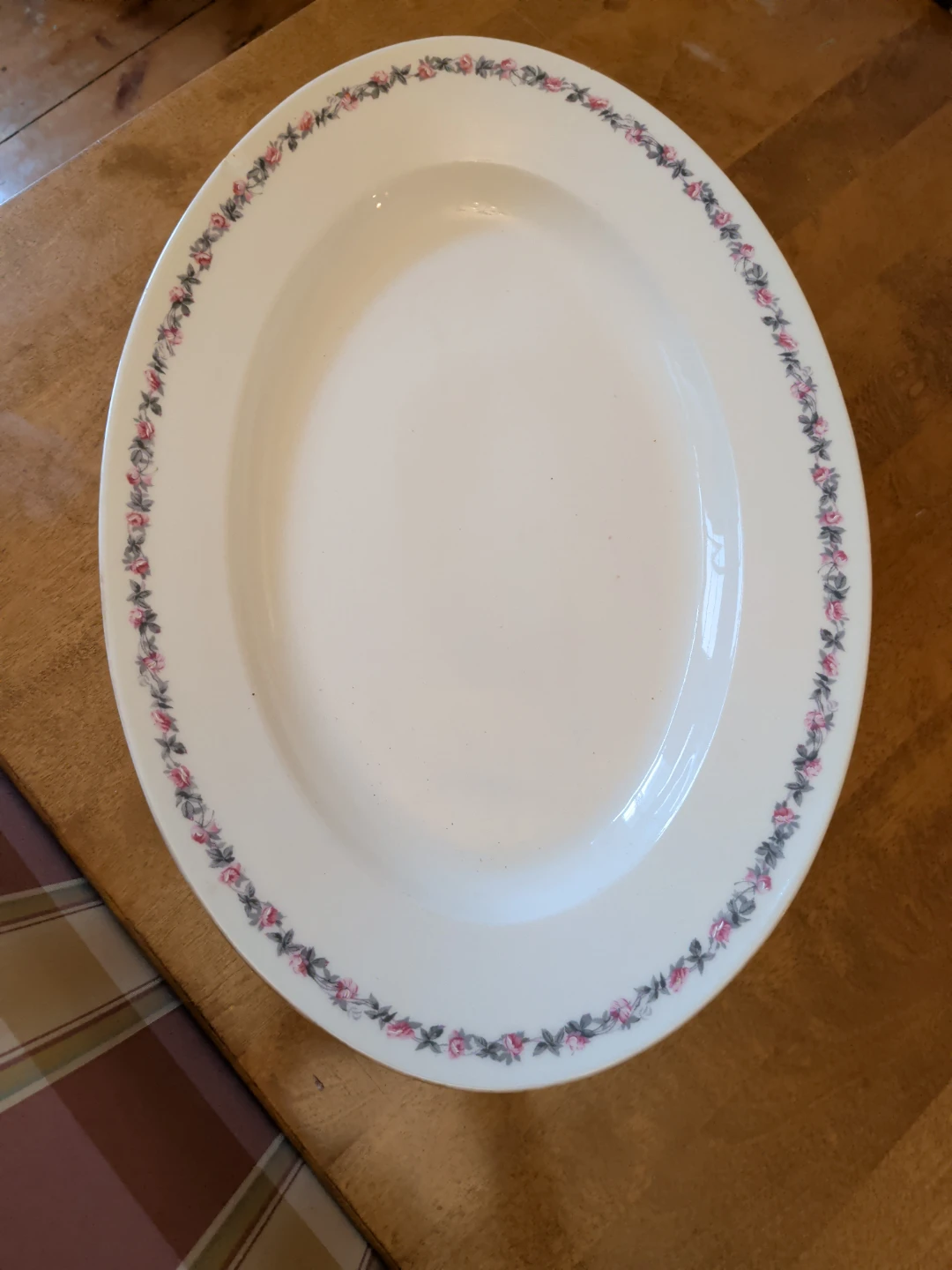 H.T. & C. Ceramic Oval Serving Platter with Floral Trim