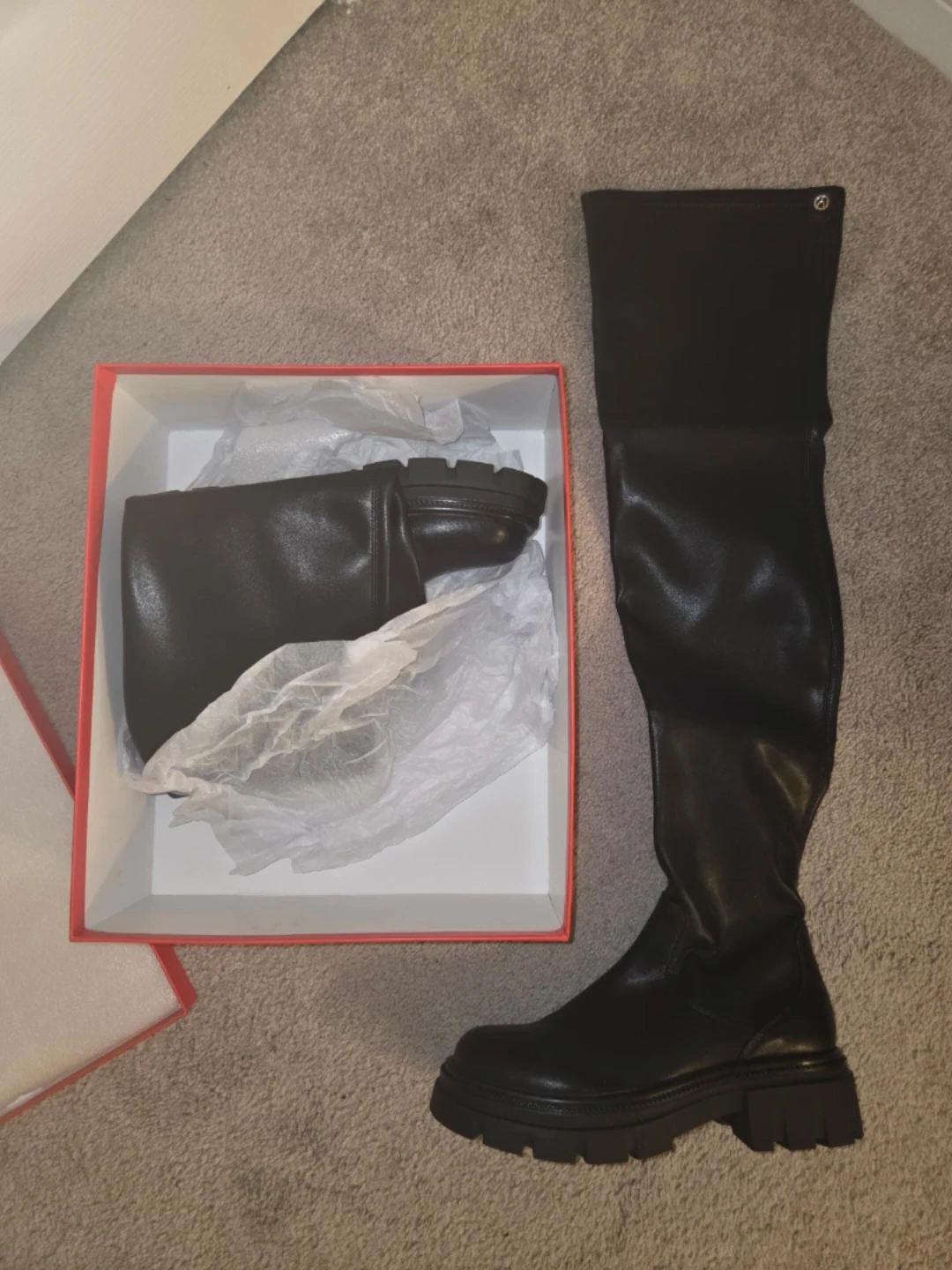 Women's Thigh-High Wishbone Black Stretch Leather Boots