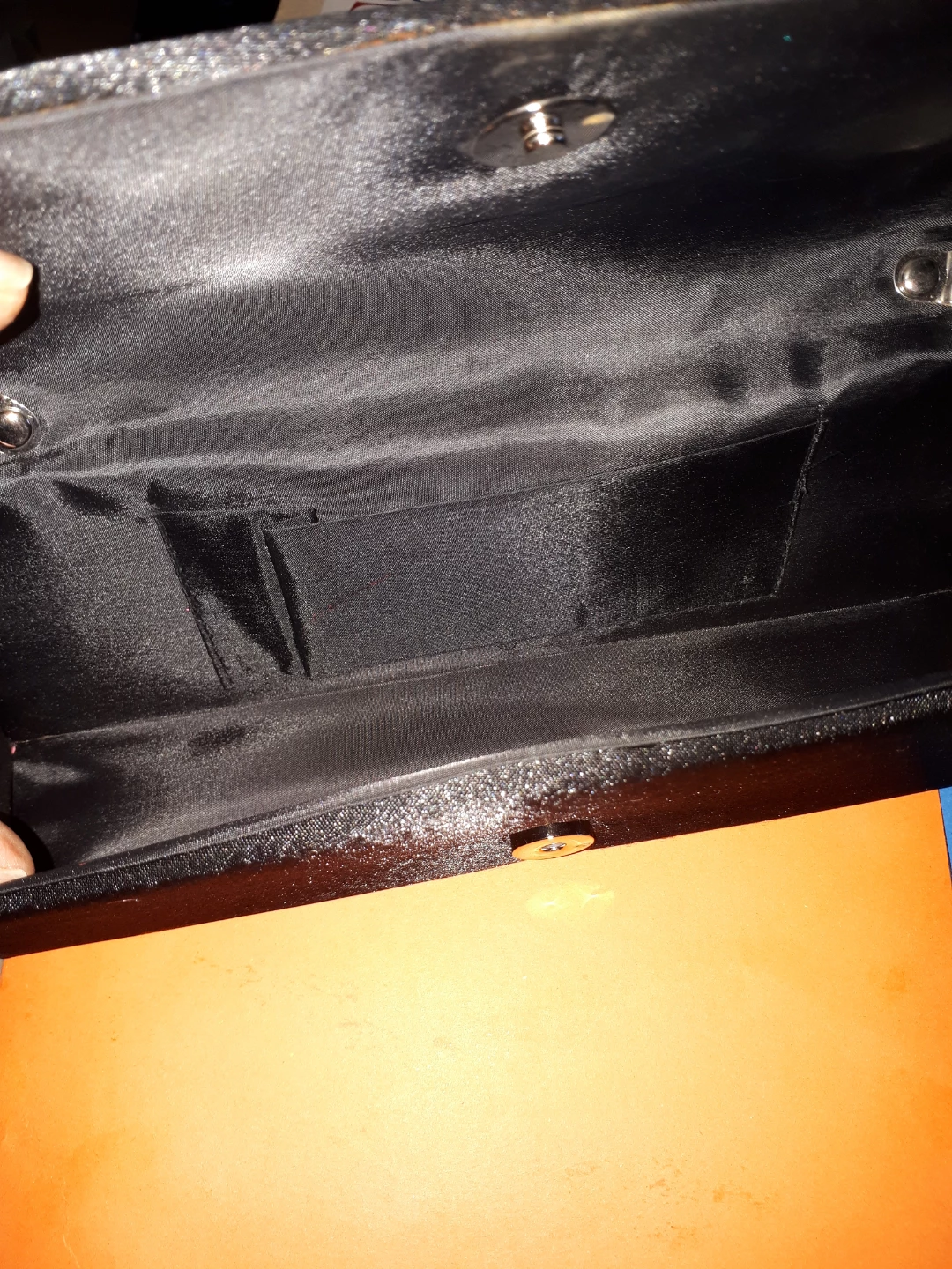 Black Pleated Clutch with Rhinestone Accent - photo 2