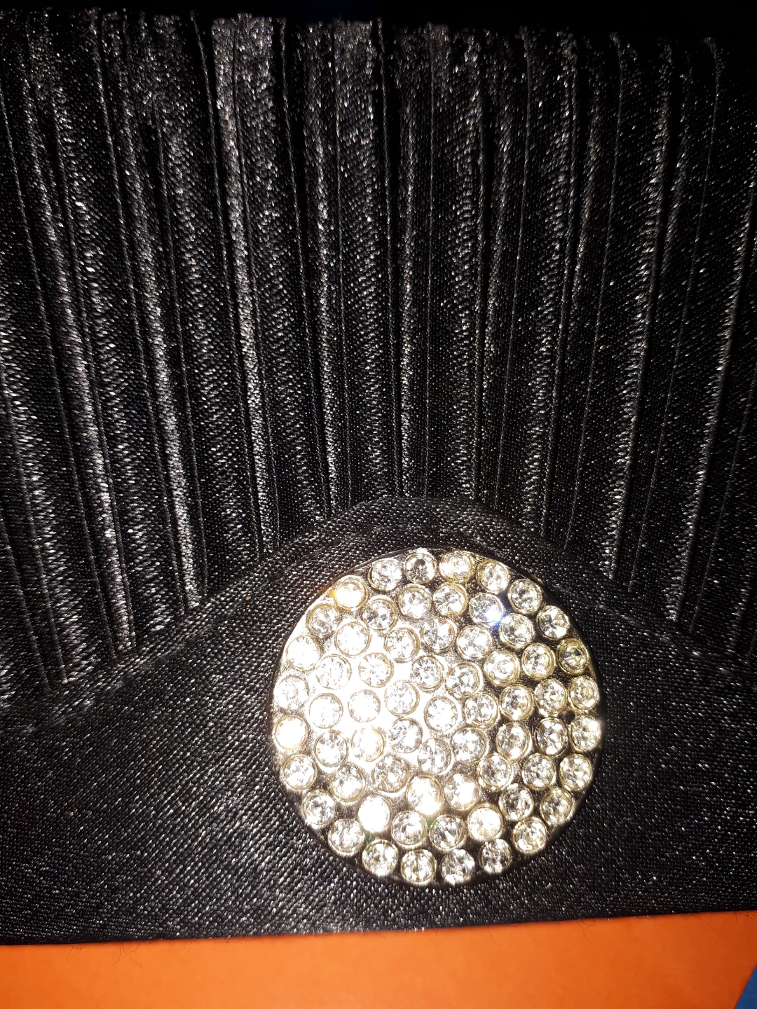 Black Pleated Clutch with Rhinestone Accent - photo 3