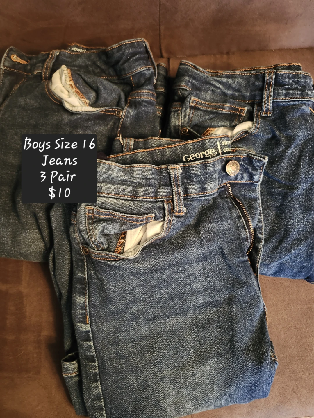 Boys Size 16 George Jeans - 3 Pair