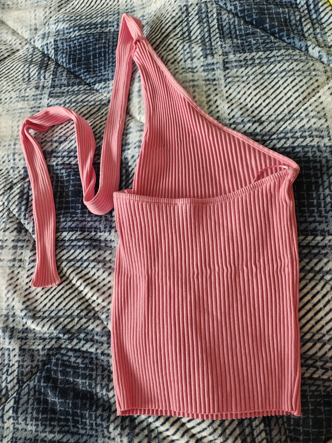 Pink Zara One-Shoulder Ribbed Top - photo 2