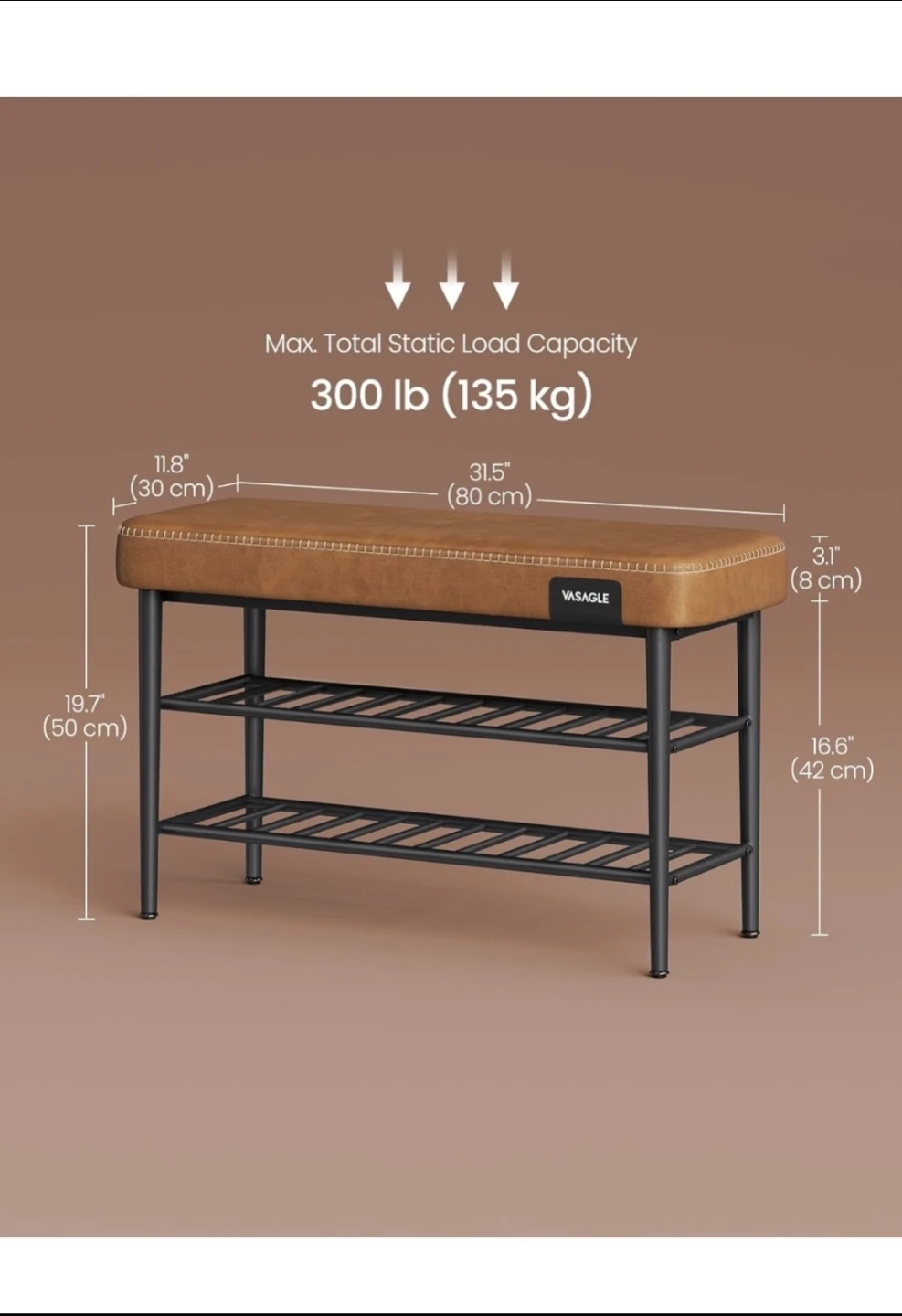 3-level 32' Brown Leather Padded Bench Storage *new - photo 5