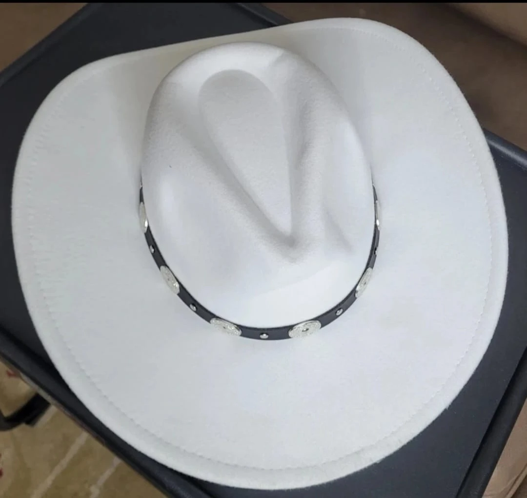 White Cowboy Hat with Studded Band