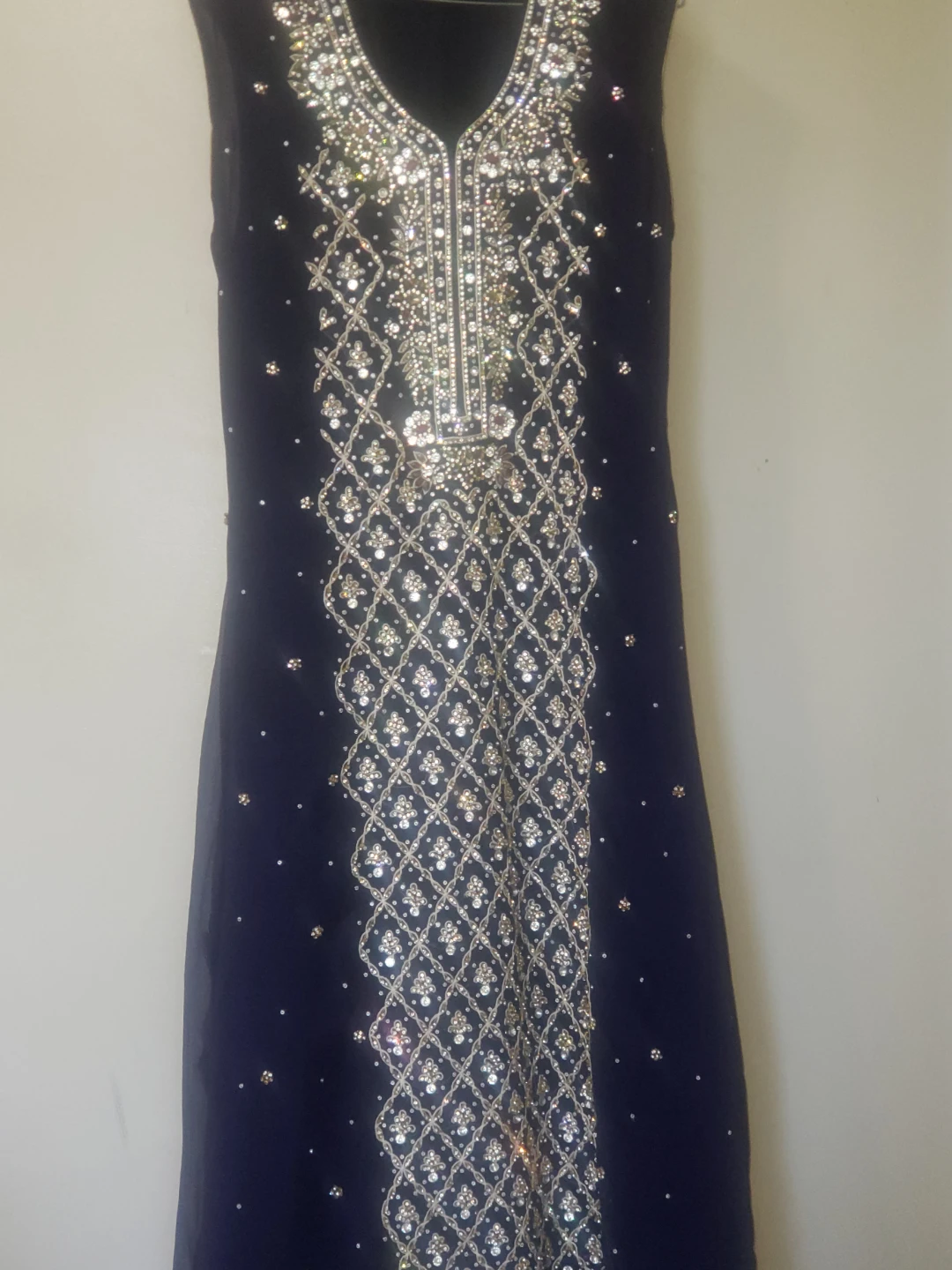 2 pc Navy Blue Embellished Dress with Dupatta