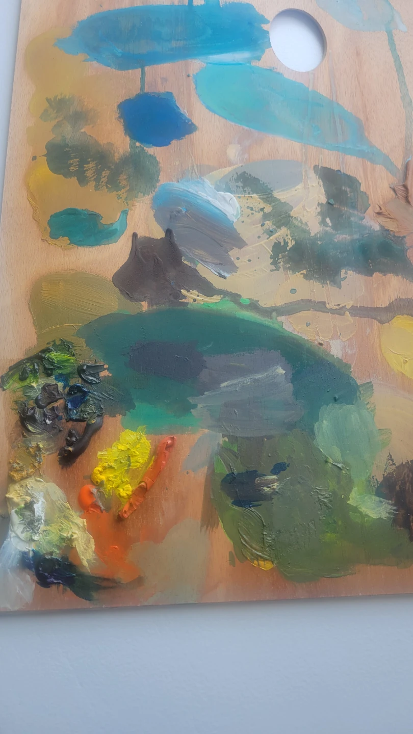 Wooden Artist Painting Palette with Oil Paint Remnants.art. - photo 2