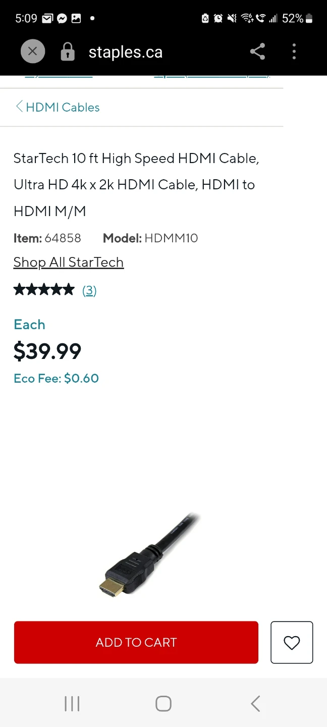 Brand new StarTech 10 ft High Speed HDMI Cable