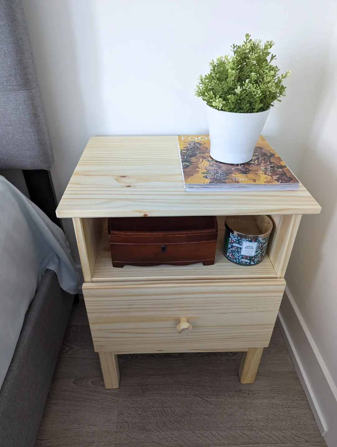 Pine Nightstand with Drawer - 2