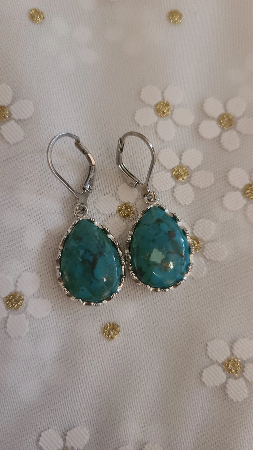 Sterling Silver Turquoise Teardrop Earrings - photo 2