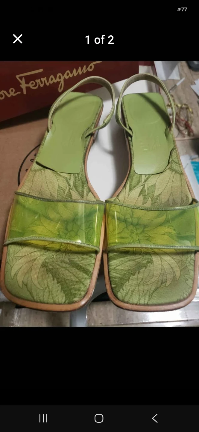 Salvatore Ferragamo Green Floral Slingback Sandals