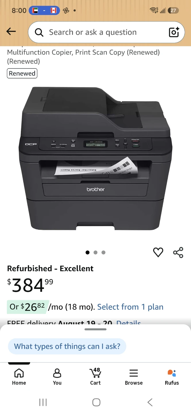 Brother MFCL2710DW Monochrome Laser Printer