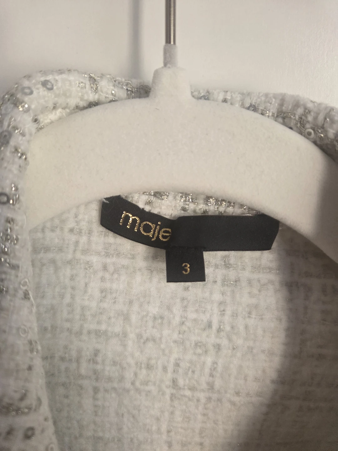 Maje White Sequin Tweed Jacket Size 3 - photo 2