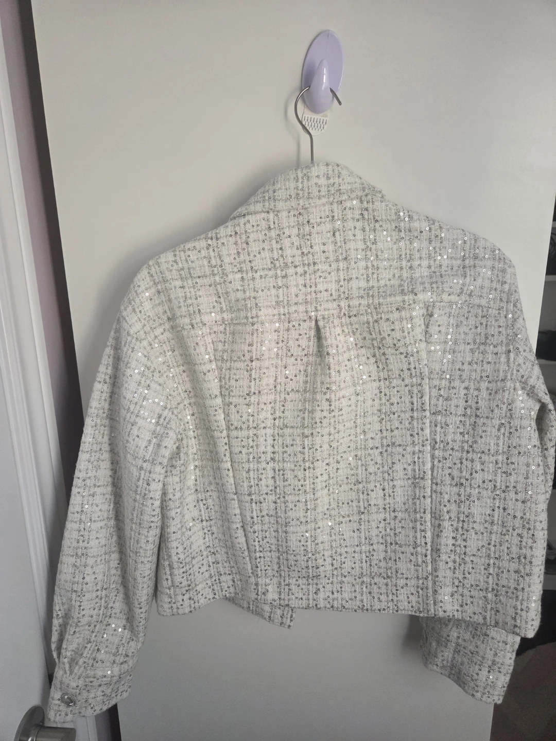 Maje White Sequin Tweed Jacket Size 3 - photo 3