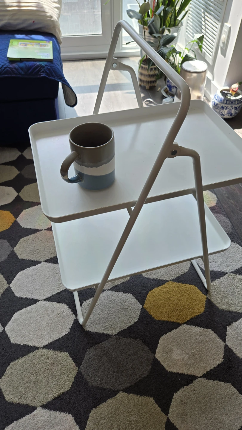 White 2-Tier foldable side table