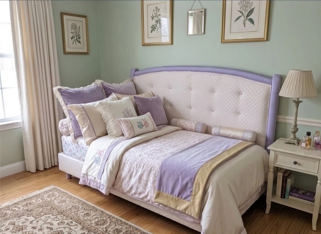 Custom-Made dupioni silk and velvet headboard