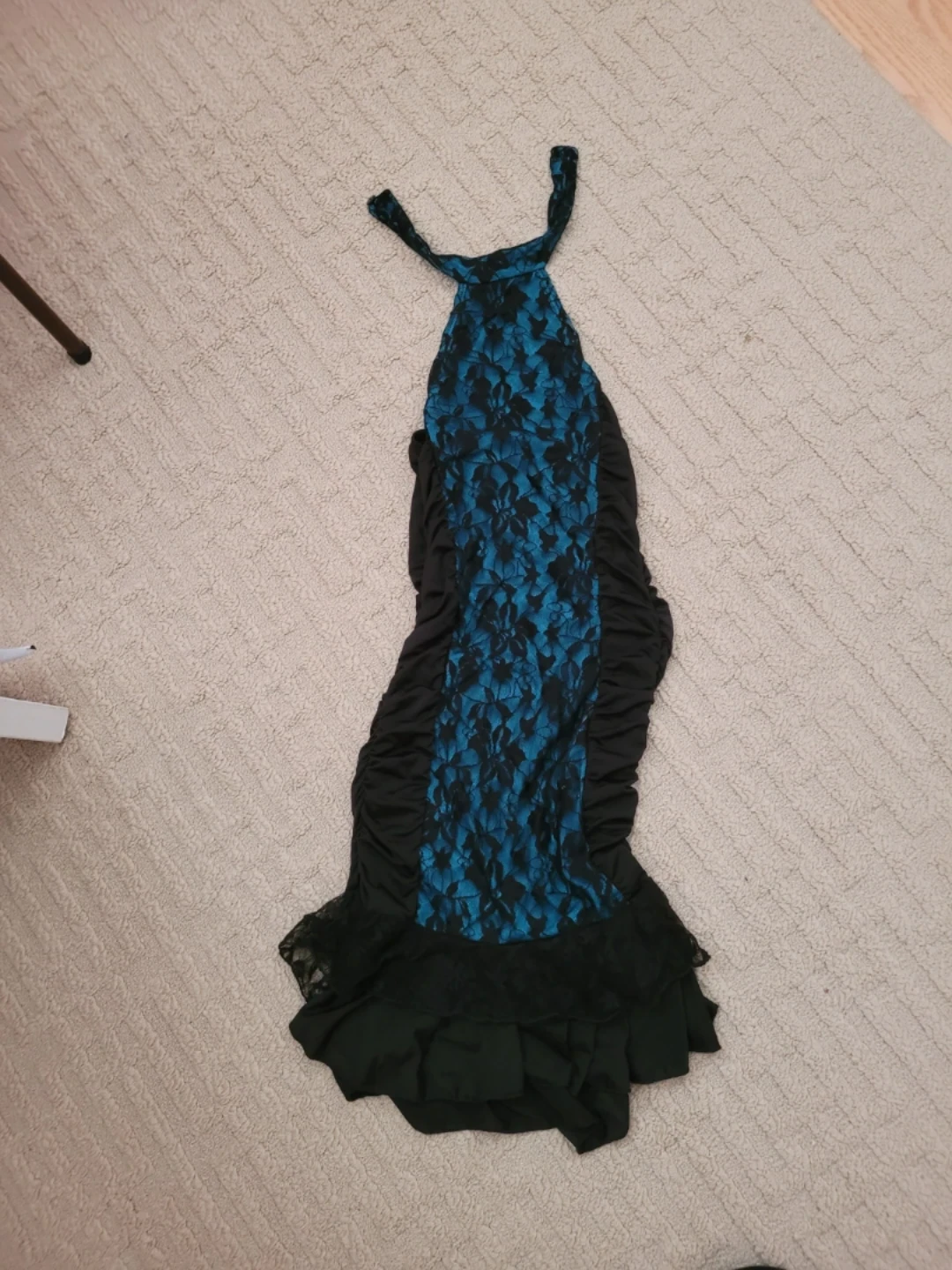 Women's Black and Teal Lace Dress