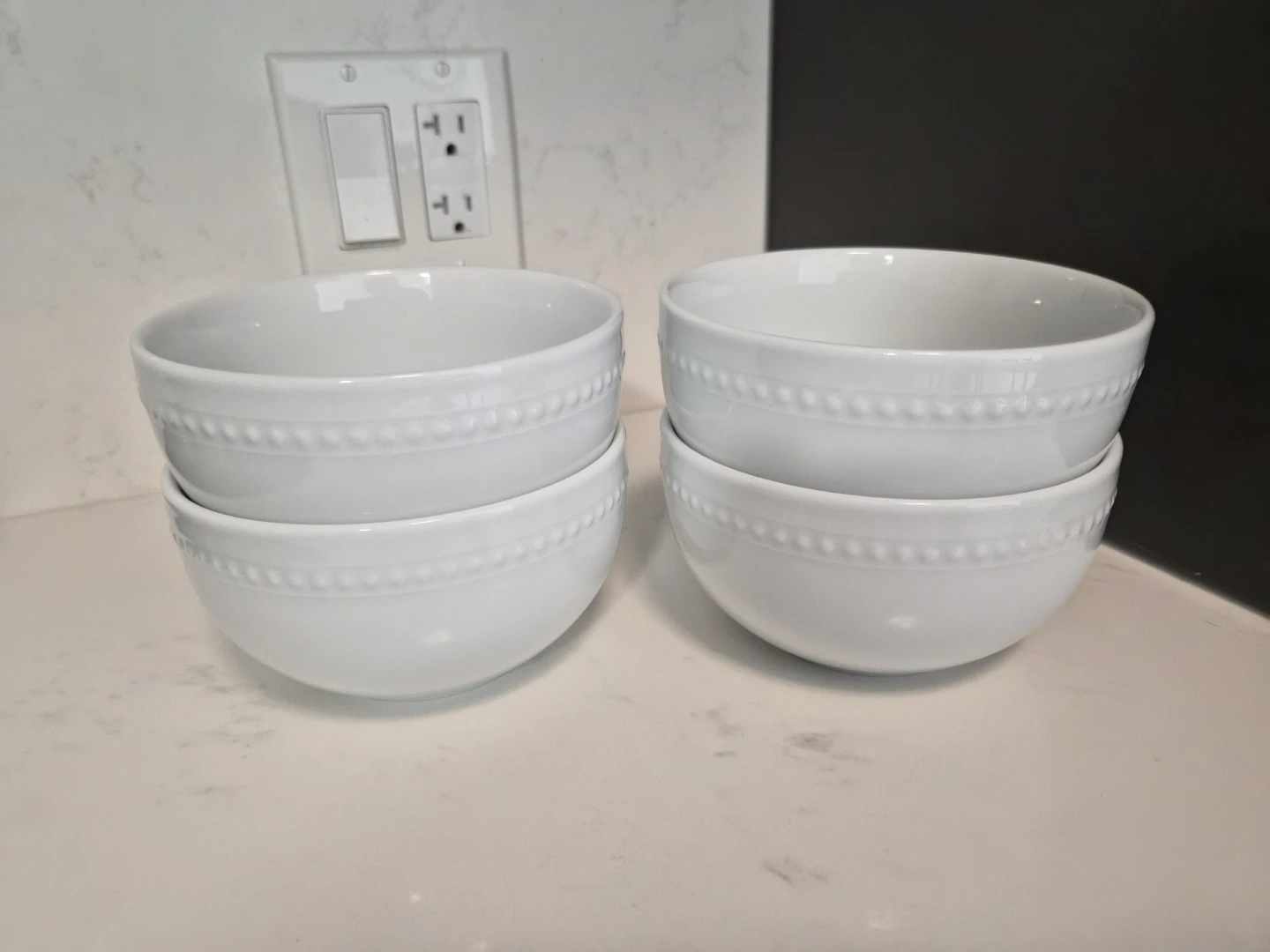 Set of 4 White Beaded Soup Bowls