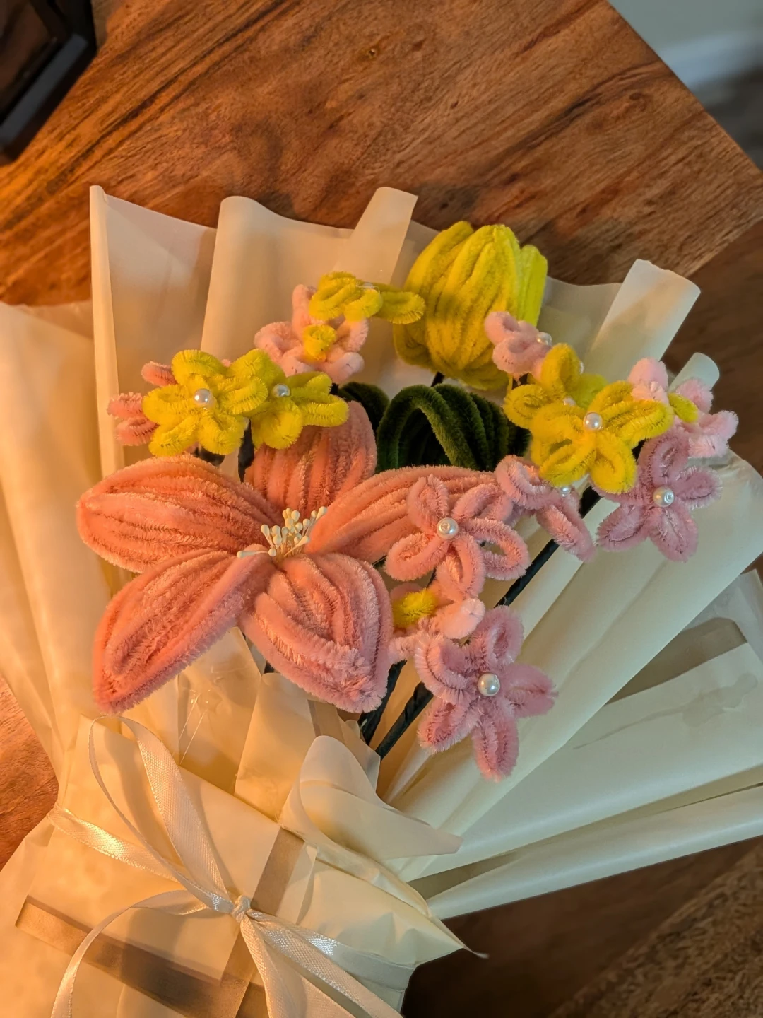 Nush customized Pipe Cleaner Flower Bouquet - Pink, Yellow