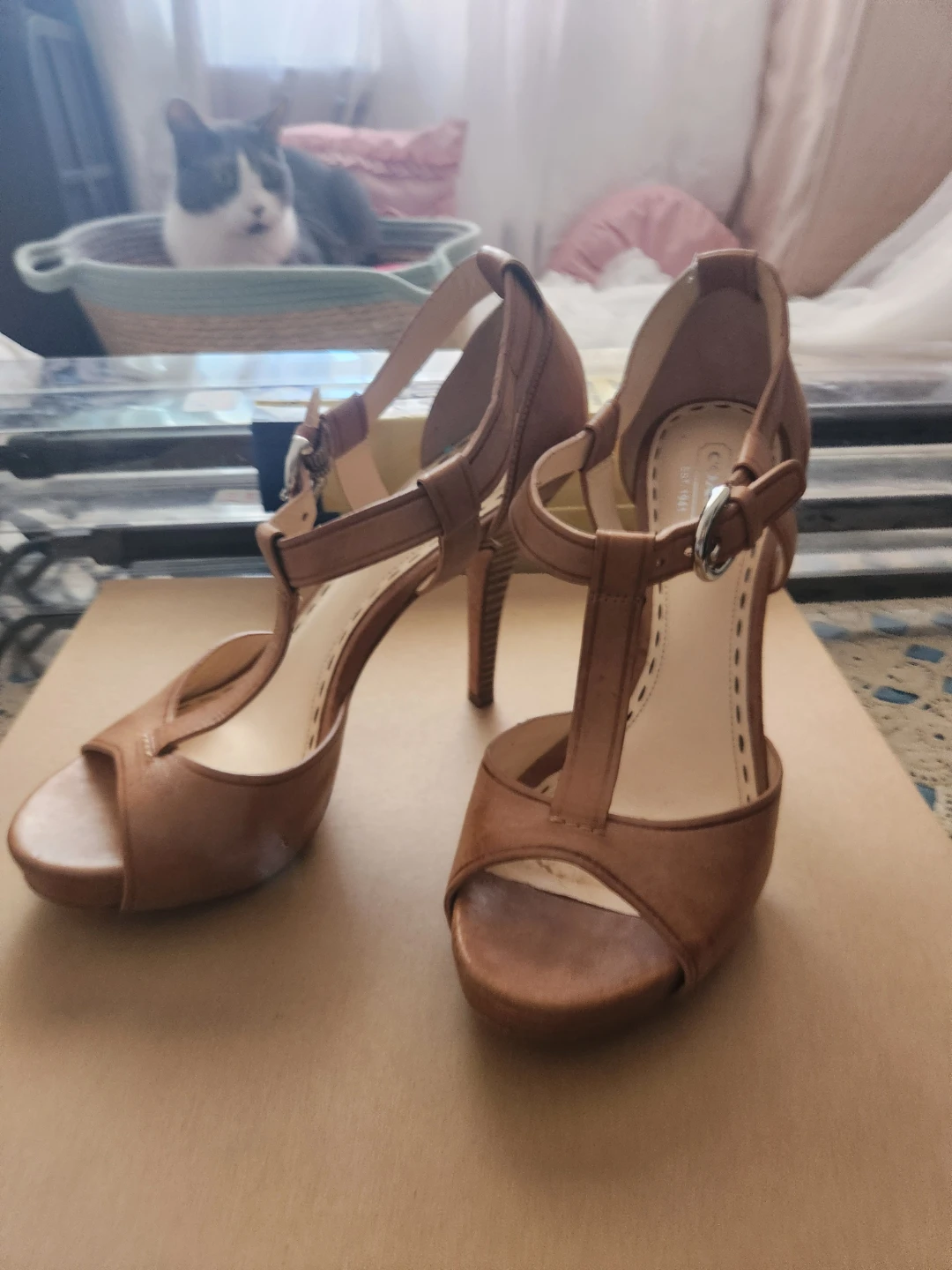 Coach Brown Leather T-Strap Heels