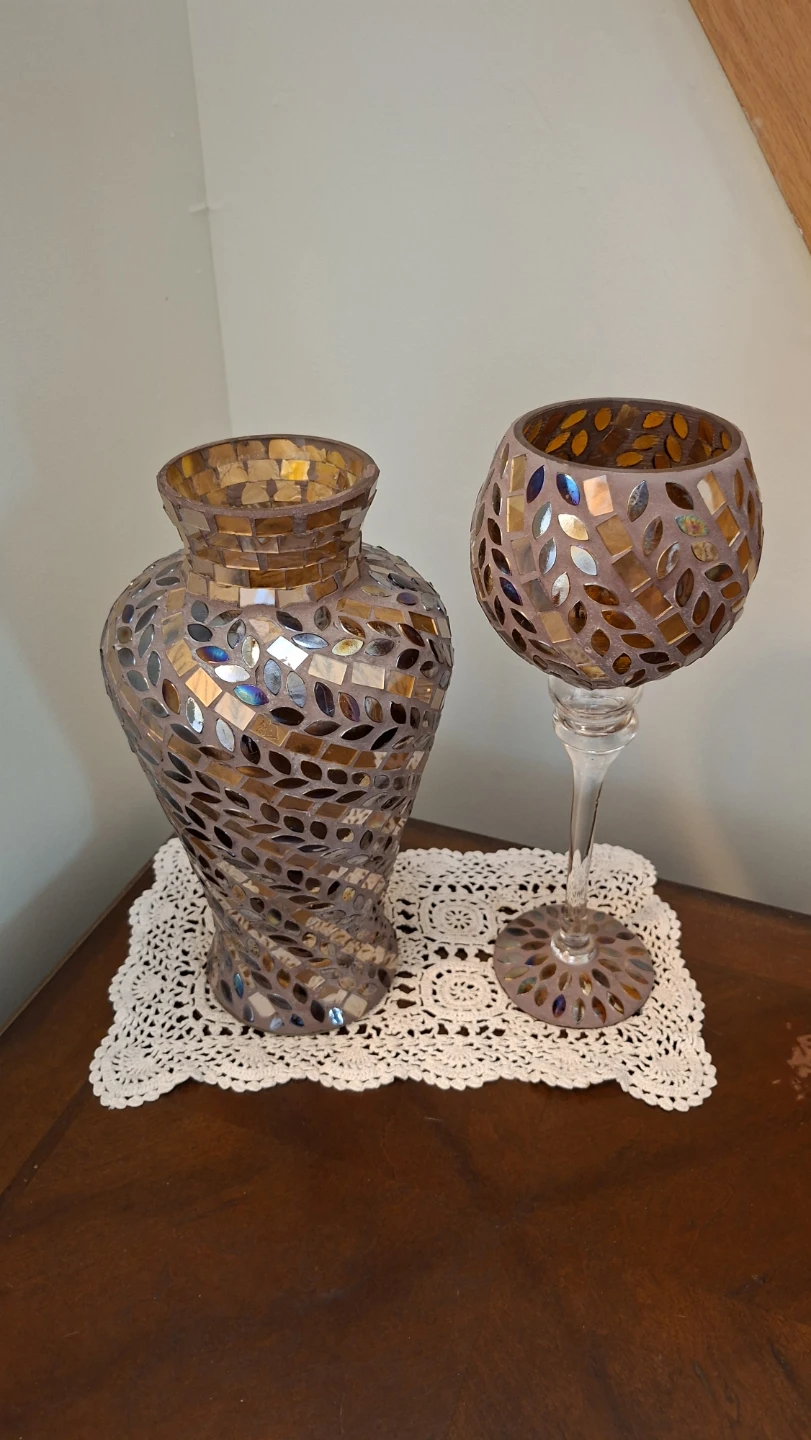 Mosaic Vase and Candle Holder Set