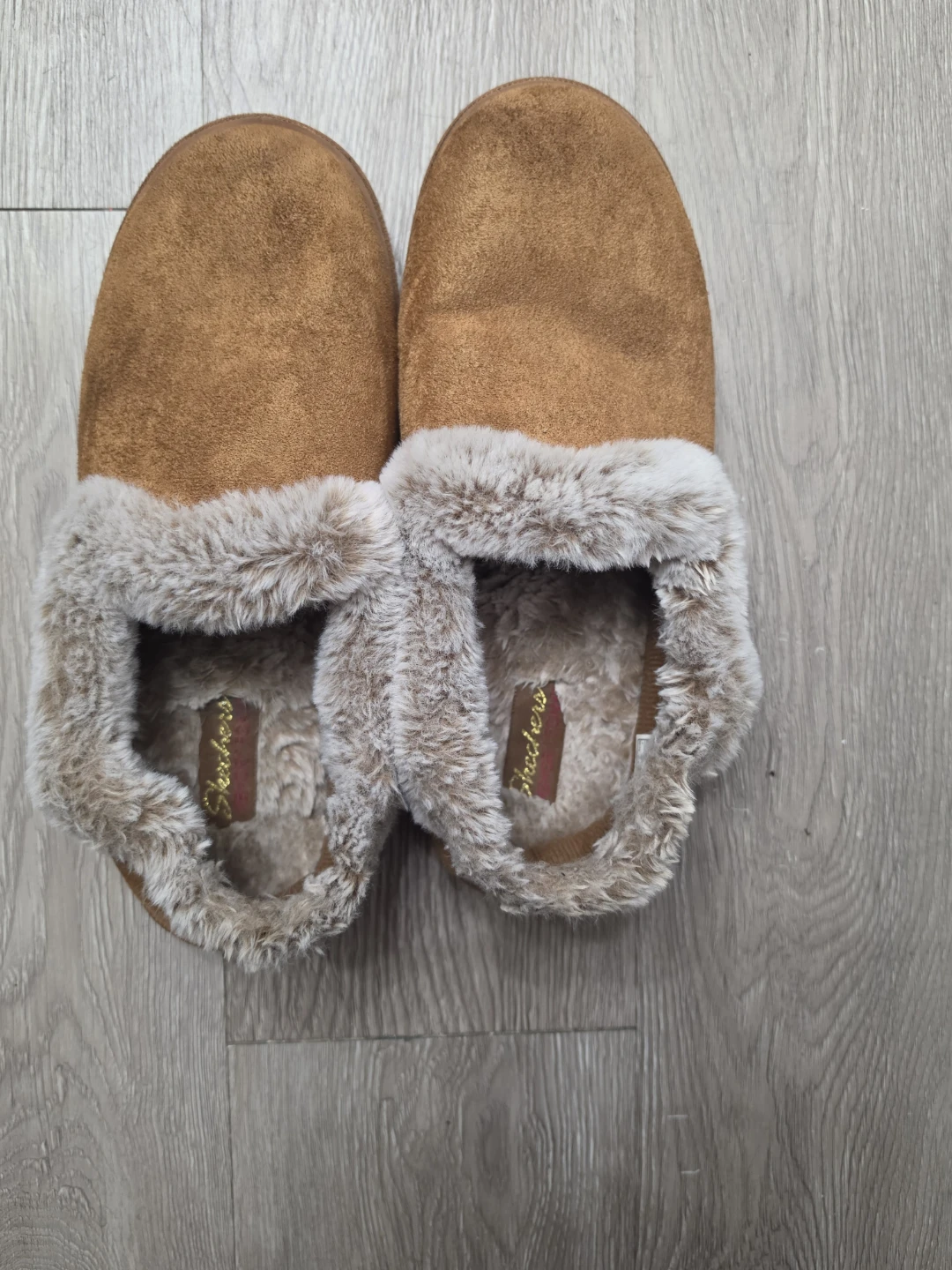 Skechers Women's Brown Suede Faux Fur Lined Slippers