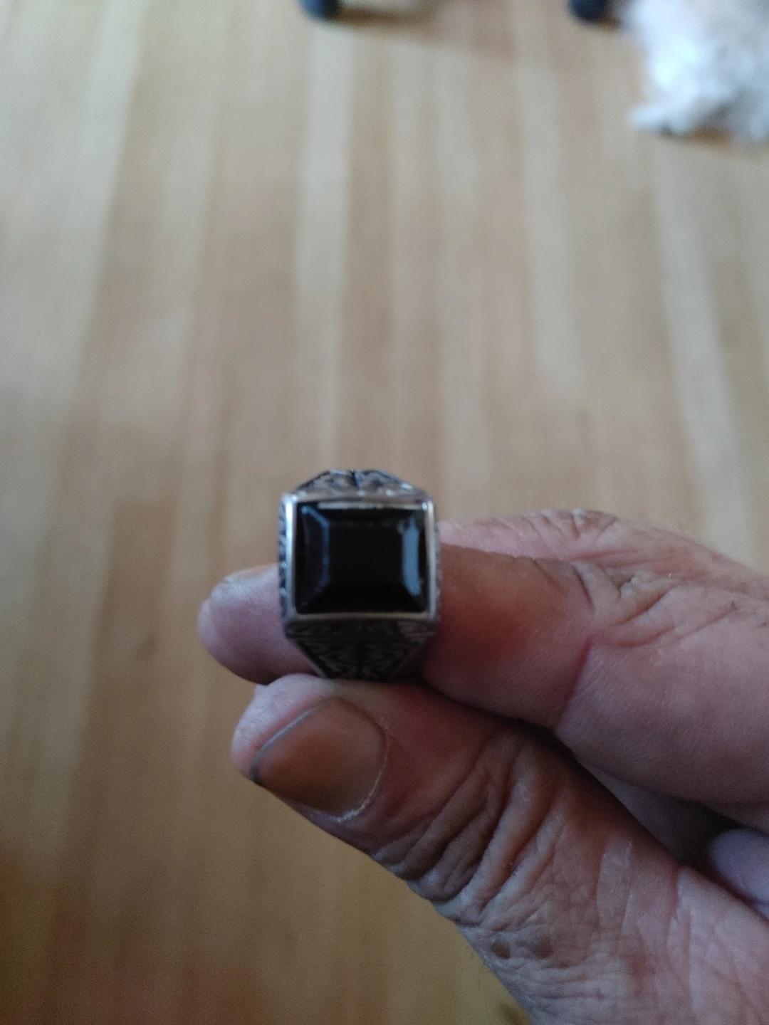 Men's Black Stone Ring - photo 2