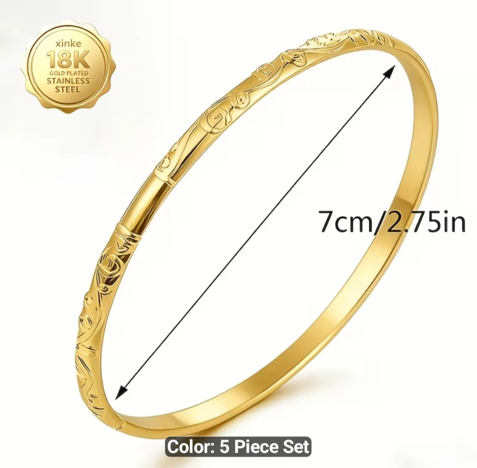 Xinke 18K Gold Plated Stainless Steel Bangles - 5 Piece Set - photo 3