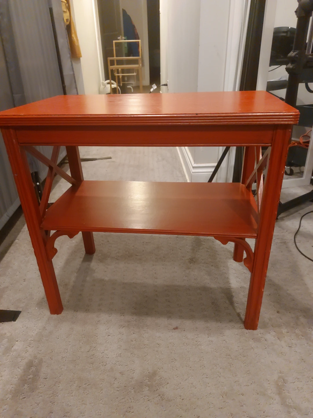 Burnt Orange Wooden Side Table with Lower Shelf