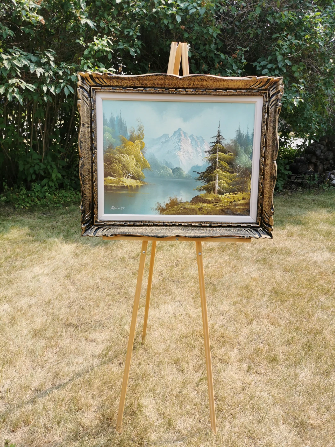 Vintage Signed Mountain Lake Oil Painting – Ornate Frame - photo 2