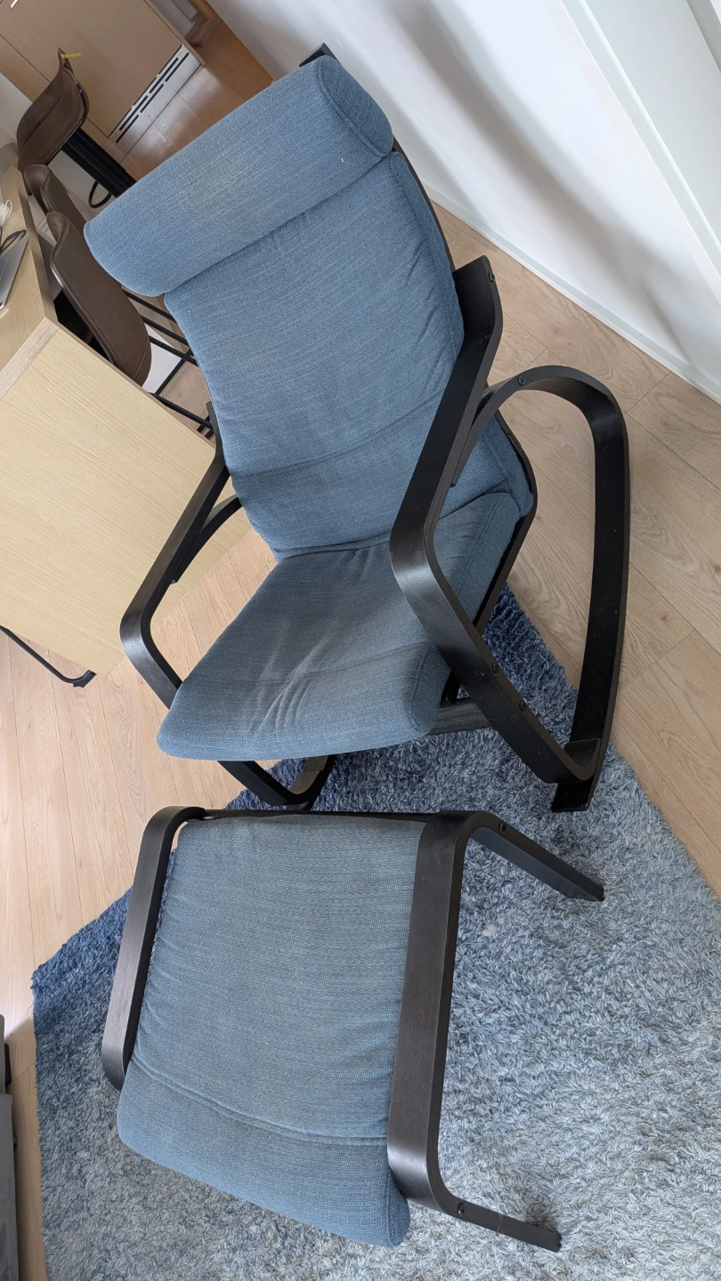 POÄNGA IKEA Armchair and footstool, dark blue,