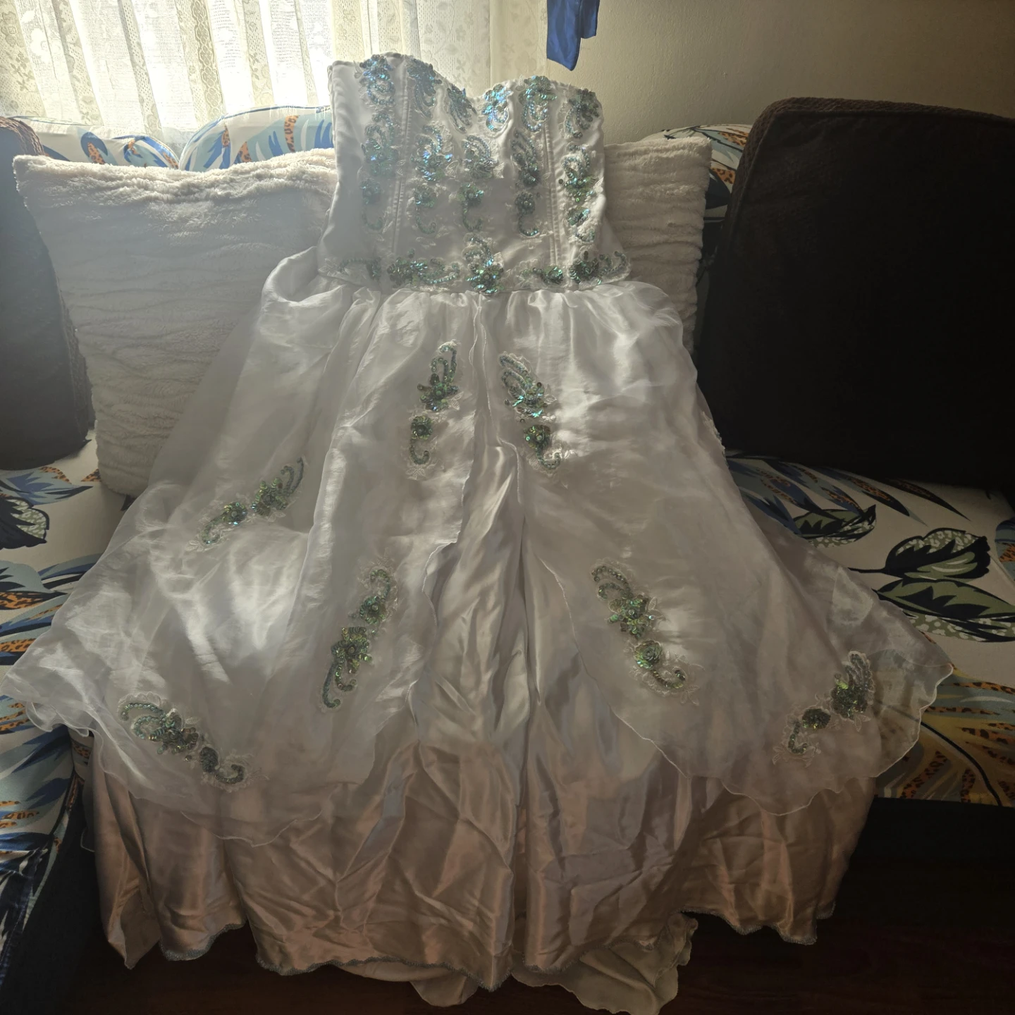 White Strapless Embellished Formal Gown