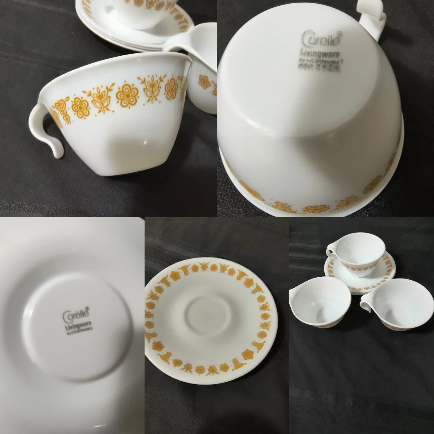 Corelle Livingware Teacups and Saucers Set of 3 - Butterfly Gold