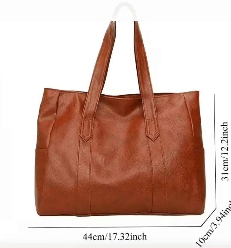 Brown Faux Leather Tote Bag