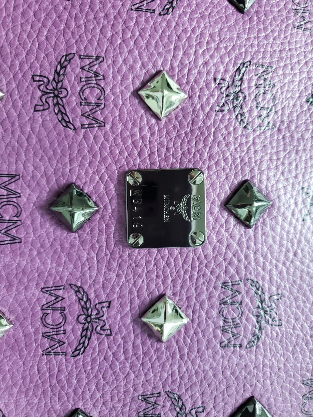 MCM Studded Logo Zip Pouch Clutch Lavender - photo 4