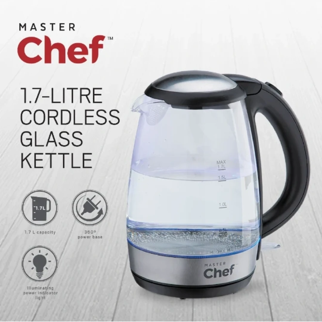Master Chef 1.7L Cordless Glass Kettle