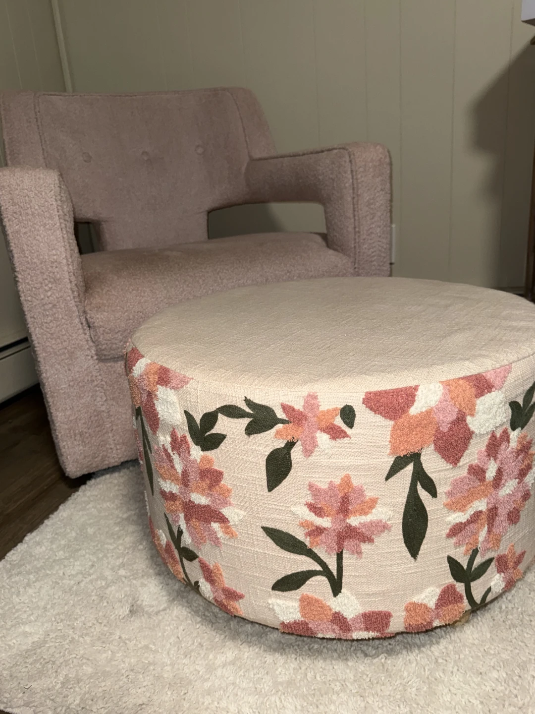Round Floral Upholstered Ottoman/Footstool