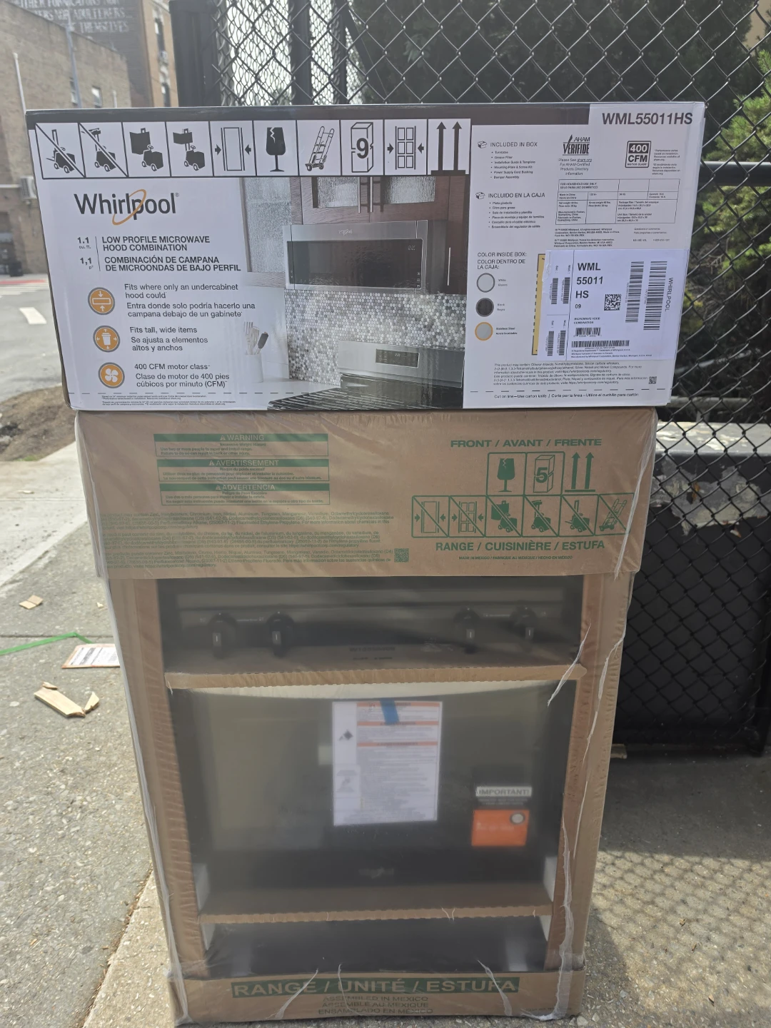 Whirlpool Gas Range and Low Profile Microwave Set