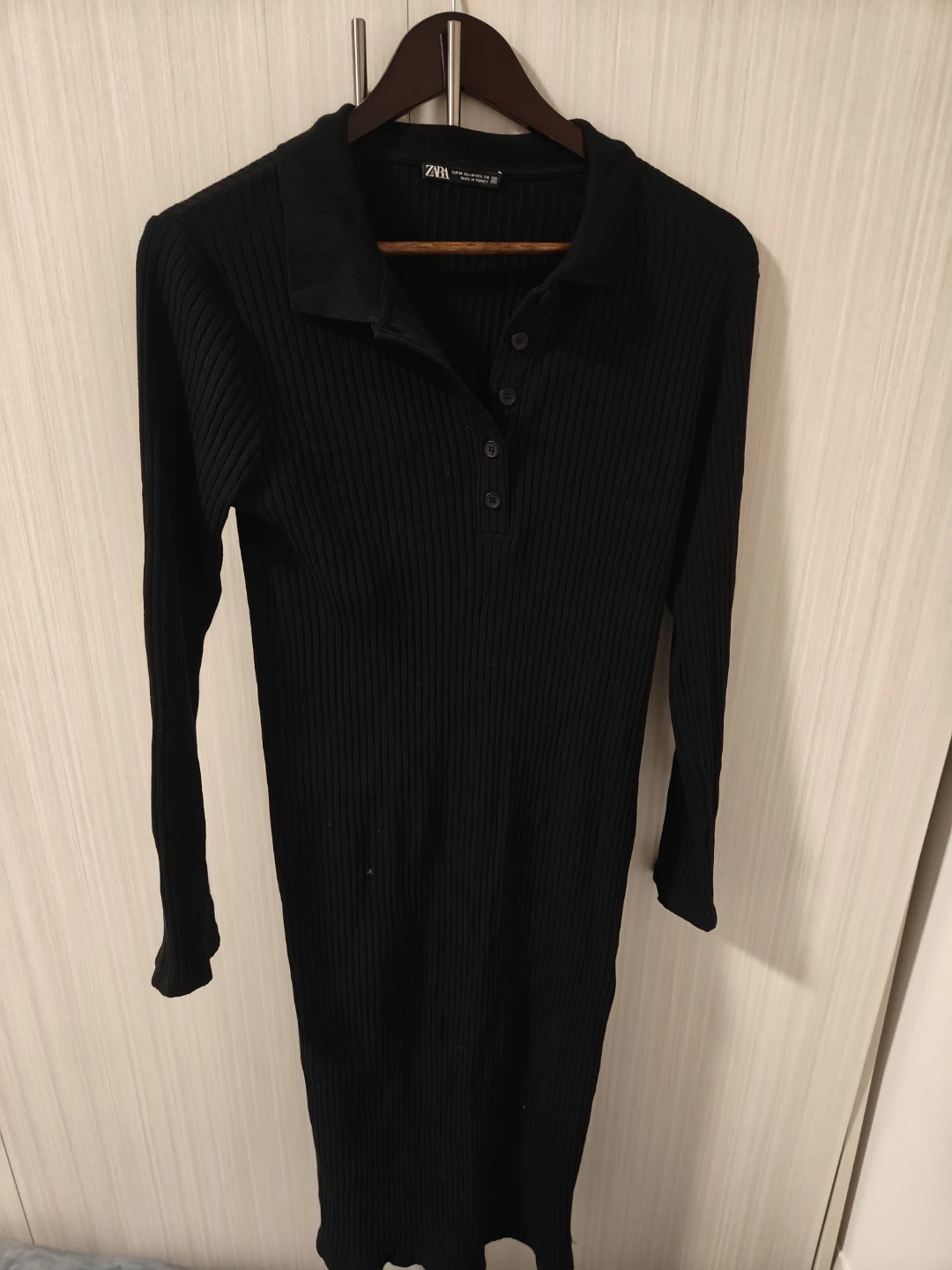 Zara Black Ribbed Long Sleeve Polo Dress - photo 2