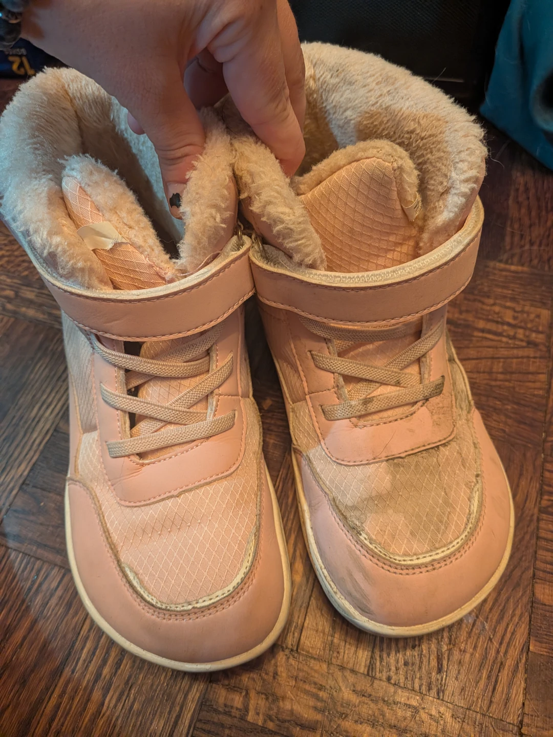 Pink winter boots with faux fur lining
