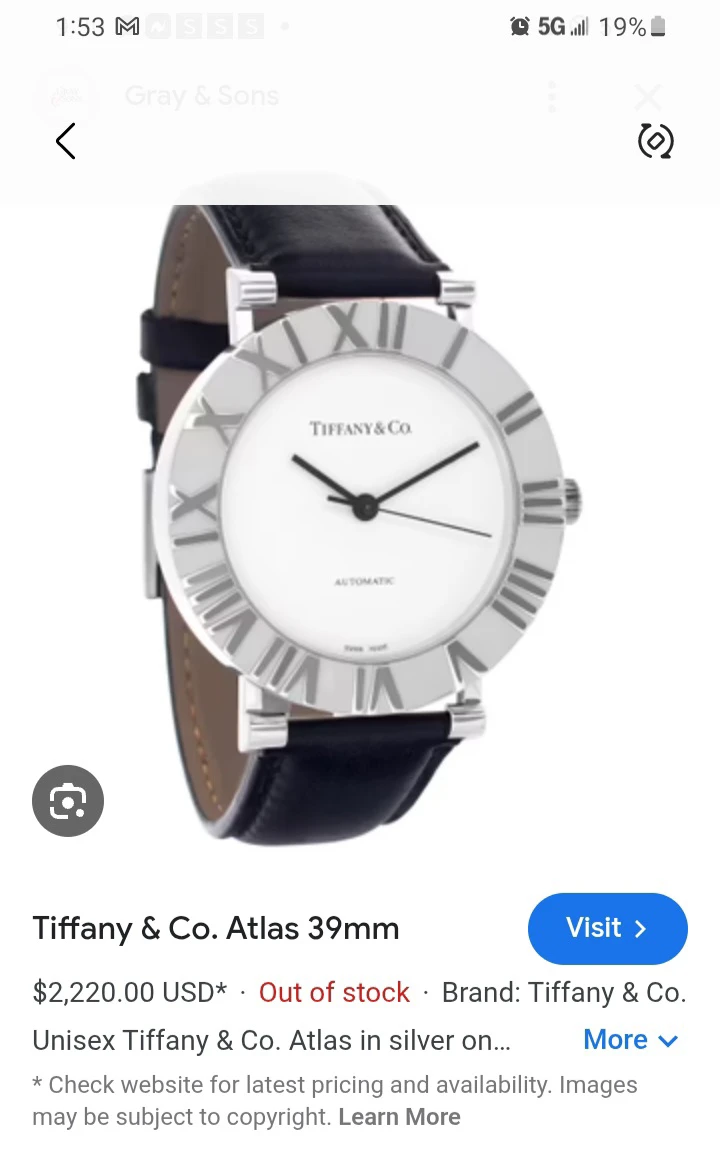 Tiffany & Co.Solid 925 Silver Atlas 39mm Automatic Watch