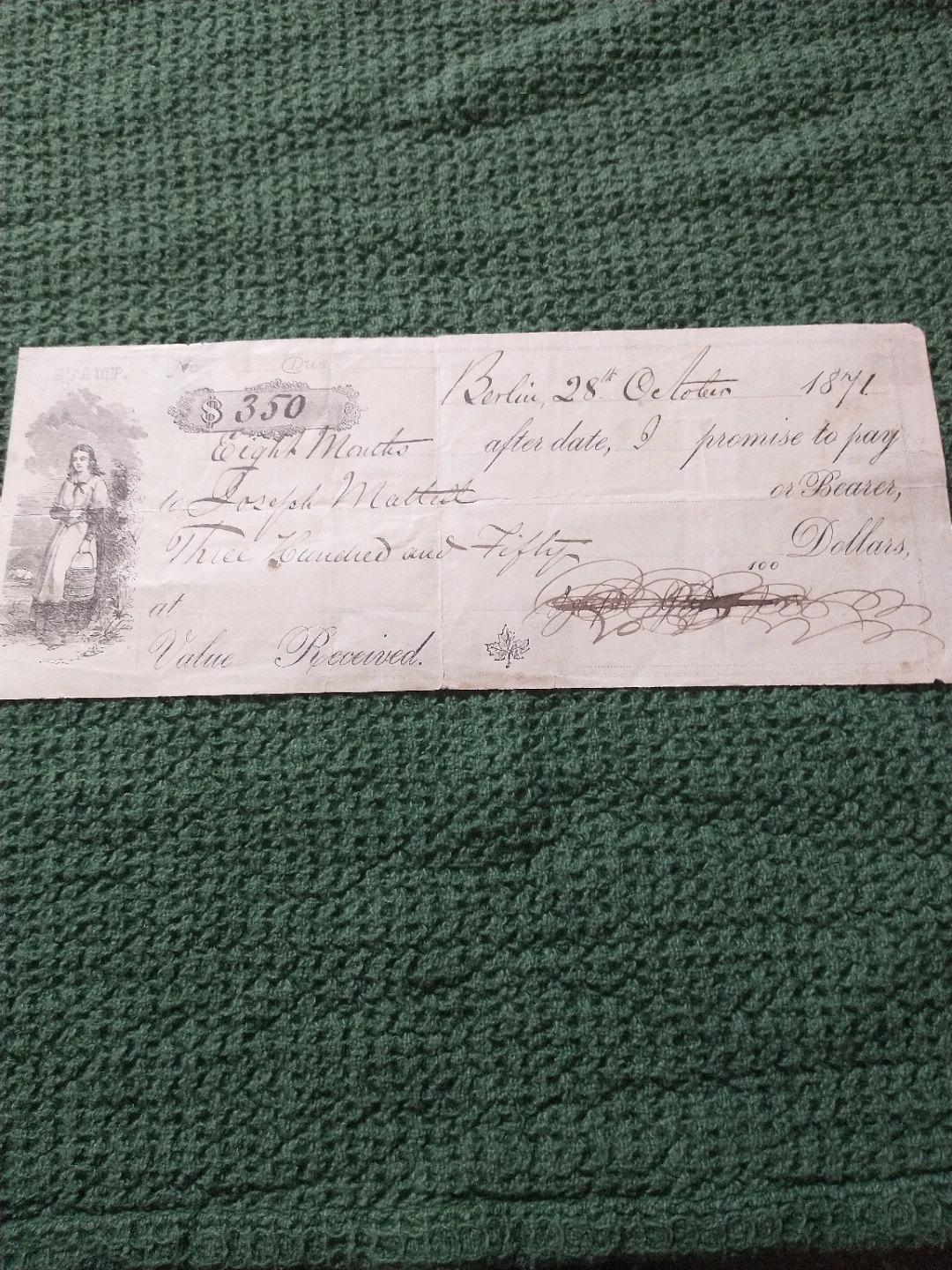 Nice Antique Promissory Note - Berlin, Oct 28, 1871
