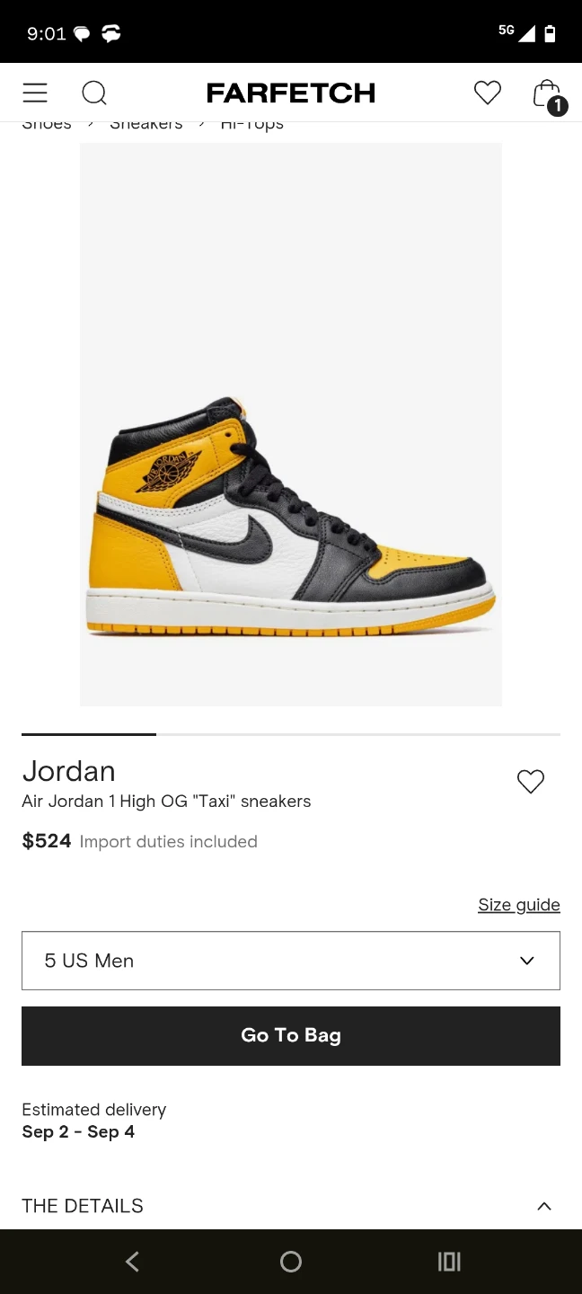 Air Jordan 1 High OG "Taxi" Sneakers - photo 3