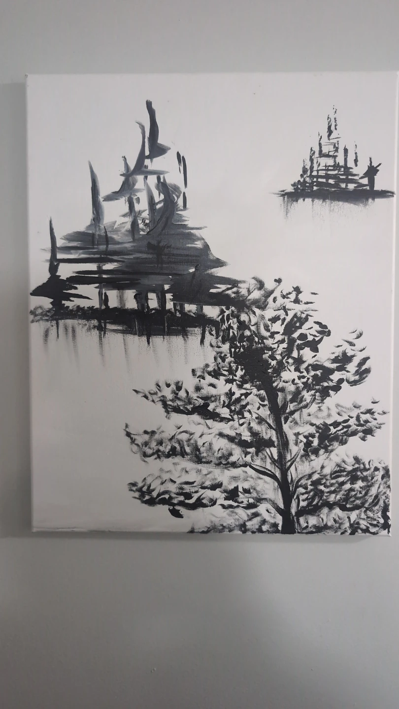 "solace" Abstract Black and White Landscape Painting