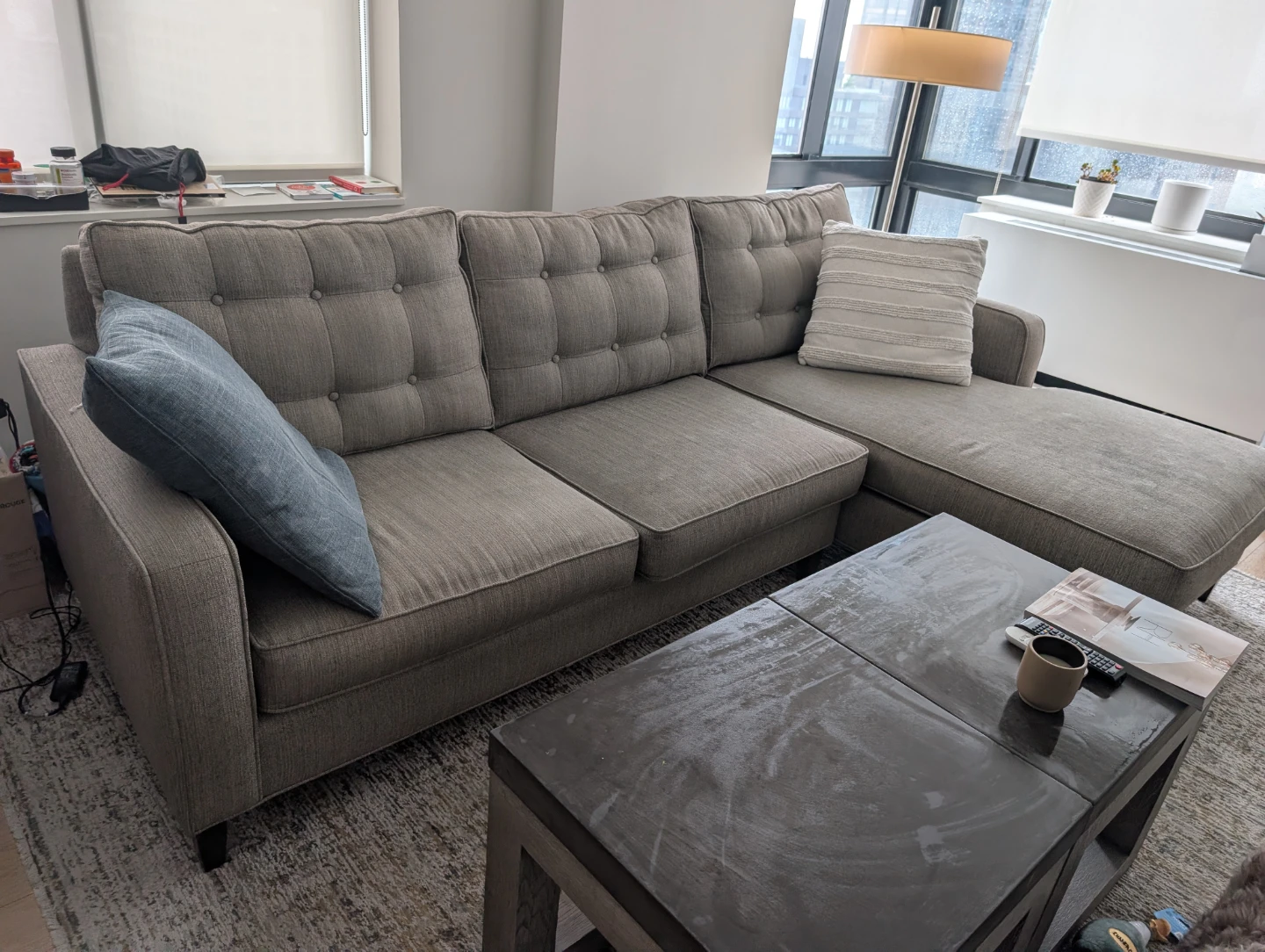 Grey Tufted Sectional Sofa - photo 2